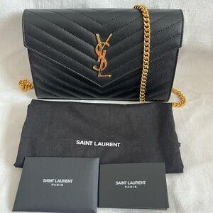 Monogram Saint Laurent Matelassé Chain Wallet
